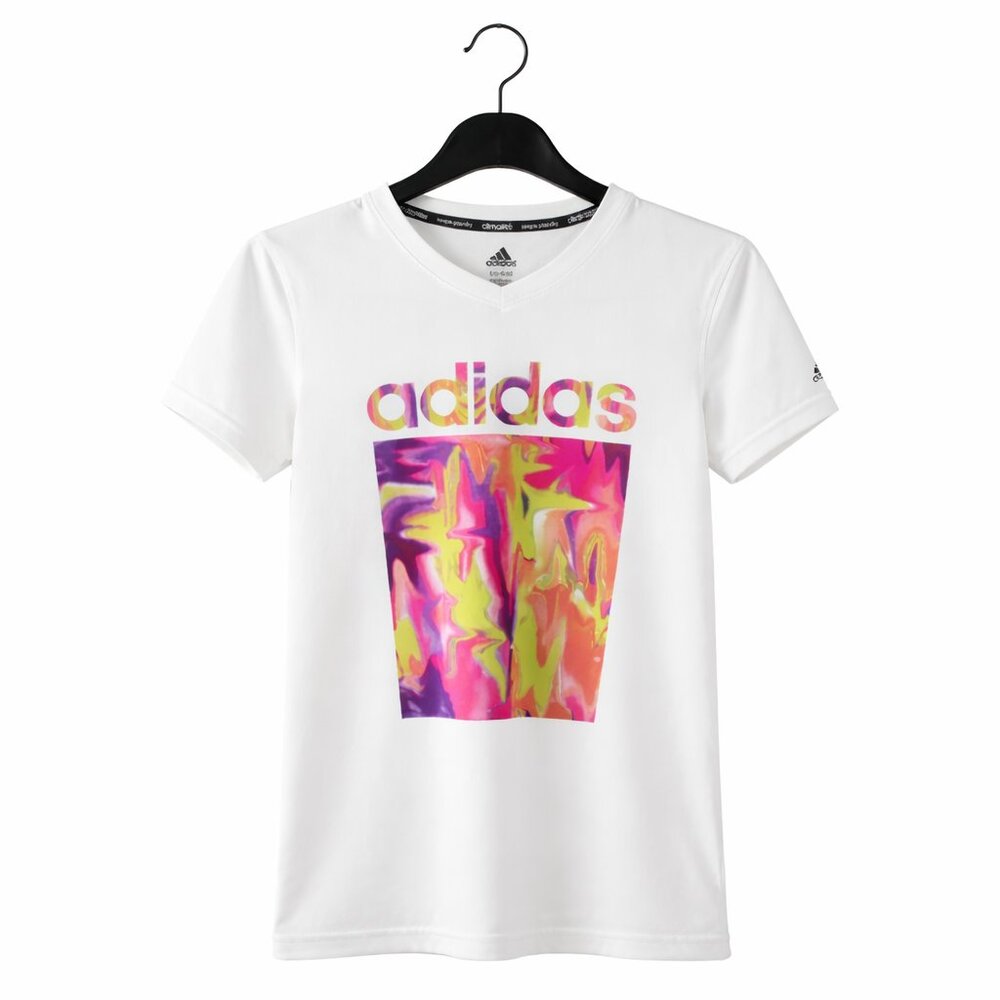 Adidas Girls Large Climalite White Graphic T-Shirt Multicolor Logo